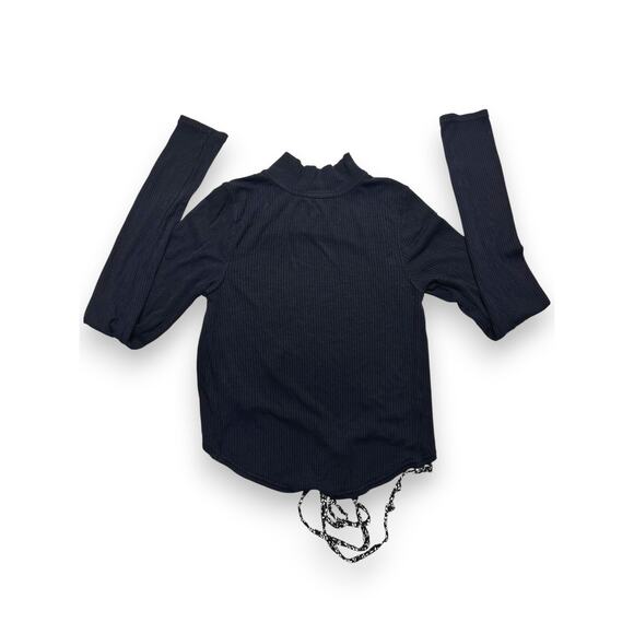 Free People Black Ribbed Mock Neck Long Sleeve W/ Braided Back Size Small - Picture 5 of 8